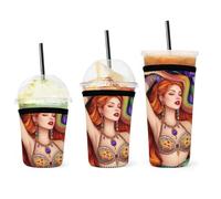 Manchon isolant réutilisable en néoprène pour tasses à café glacé, motif femme et fille de la Grèce antique, motif serpent et méduse, lavable et universel pour boissons chaudes et froides
