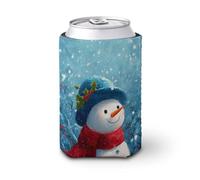 Manchon isotherme doux pour canette de bière, bonhomme de neige souriant portant un chapeau bleu, pour fête, plage, événement, maison