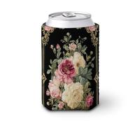 Manchon isotherme doux pour canette de bière, bouquet de grandes roses roses et crème pour fête, plage, événement, maison