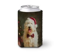 Manchon isotherme doux pour canette de bière, chien de berger portant un chapeau de Noël pour fête, plage, événement, maison