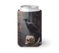 Manchon isotherme doux pour canette de bière, corbeau perché sur un vieux crâne pour fête, plage, événement, maison