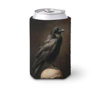 Manchon isotherme doux pour canette de bière, corbeau perché sur un vieux crâne pour fête, plage, événement, maison