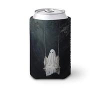 Manchon isotherme doux pour canette de bière, fantôme mignon sur balançoire sombre pour fête, plage, événement, maison