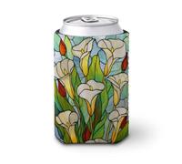 Manchon isotherme doux pour canette de bière, lys calla et feuilles vertes en verre teinté pour fête, plage, événement, maison