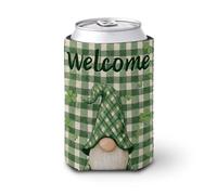 Manchon isotherme doux pour canette de bière, nain de la Saint-Patrick sur carreaux verts et blancs, pour fête, plage, événement, maison