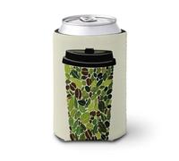 Manchon isotherme doux pour canette de bière, tasse à café, feuilles vertes avec couvercle noir, pour fête, plage, événement, maison