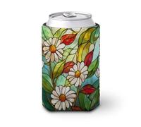 Manchon isotherme doux pour canettes de bière, marguerites et feuilles vertes en verre teinté pour fête, plage, événement, maison