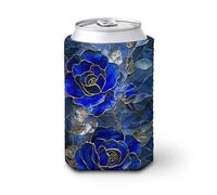 Manchon isotherme doux pour canettes de bière, motif roses bleues en verre teinté avec couvercle tourbillonnant pour fête, plage, événement, maison