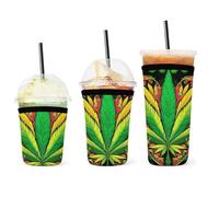 Manchon isotherme en néoprène pour tasse à café glacé, facile à nettoyer et durable, motif feuille de cannabis verte, pour boissons froides