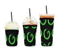 Manchon isotherme en néoprène pour tasse, facile à nettoyer et réutilisable, motif dragon vert et flammes noires, pour café glacé, accessoires pour boissons, convient à la plupart des formes de tasse