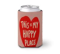 Manchon isotherme pour canette de bière avec inscription « This is My Happy Place » - Motif cœur rouge - Pour fête, plage, événement, maison