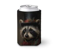 Manchon isotherme pour canette de bière, chapeau haut de forme raton laveur, nœud papillon, tenue de Noël, refroidisseur de bière, support de boisson isotherme doux pour fête, plage, événement, maison