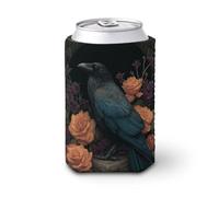 Manchon isotherme pour canette de bière, corbeau sur une vieille caisse en bois, style gothique, pour fête, plage, événement, maison