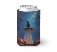 Manchon isotherme pour canette de bière, fantôme d'Halloween perché derrière une clôture en bois, support de boisson isotherme doux pour fête, plage, événement, maison