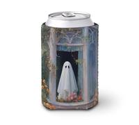 Manchon isotherme pour canette de bière, fantôme mignon dans une fenêtre vintage, pour fête, plage, événement, maison