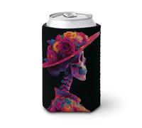 Manchon isotherme pour canette de bière, joli motif squelettique, fleurs, chapeau de canette de bière pour fête, plage, événement, maison