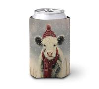 Manchon isotherme pour canette de bière, jolie vache des Highlands portant un chapeau de Noël, pour fête, plage, événement, maison