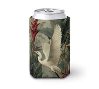 Manchon isotherme pour canette de bière, motif aigrette blanche majestueuse dans la jungle tropicale, pour fête, plage, événement, maison