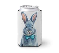 Manchon isotherme pour canette de bière, motif lapin joyeux portant un nœud papillon bleu, pour fête, plage, événement, maison