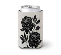 Manchon isotherme pour canette de bière, simple fleur noire sur fond crème, minimaliste linogravure pour fête, plage, événement, maison