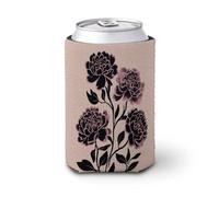 Manchon isotherme pour canette de bière, simple fleur sur fond crème, minimaliste linogravure pour fête, plage, événement, maison