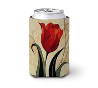Manchon isotherme pour canette de bière, tulipe rouge fleurie en verre teinté pour fête, plage, événement, maison