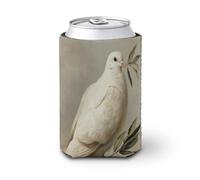 Manchon isotherme pour canette de bière, une fine branche d'olivier blanche, colombe blanche, support de boisson isotherme pour fête, plage, événement, maison