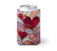 Manchon isotherme pour canettes de bière, cœurs en mosaïque en verre teinté rose rouge pour fête, plage, événement, maison