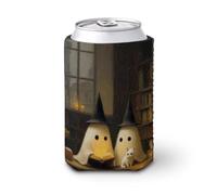 Manchon isotherme pour canettes de bière, fantômes de sorcière mignons lisant une vieille bibliothèque pour canettes de bière, support de boisson isotherme doux pour fête, plage, événement, maison