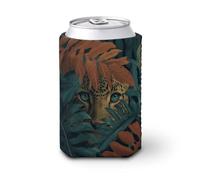 Manchon isotherme pour canettes de bière, œil de léopard derrière le feuillage dense de la jungle pour fête, plage, événement, maison