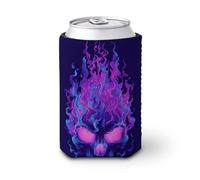 Manchon isotherme pour canettes de bière, motif tête de mort avec flammes noires et violettes pour fête, plage, événement, maison