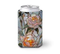 Manchon isotherme pour canettes de bière, roses en verre teinté avec feuilles vertes pour fête, plage, événement, maison