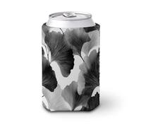 Manchon isotherme pour canettes de bière, silhouettes de feuilles de ginkgo, noir et blanc, pour fête, plage, événement, maison