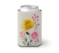 Manchon isotherme pour canettes de bière, simple fleurs jaunes roses sur fond beige pour canettes de bière, pour fête, plage, événement, maison