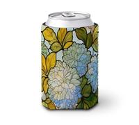 Manchon isotherme pour canettes de bière, verre teinté bleu pâle, fleurs de chrysanthème pour fête, plage, événement, maison