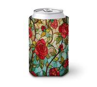 Manchon isotherme pour canettes de bière, verre teinté rouge, roses et feuilles vertes pour fête, plage, événement, maison