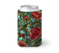 Manchon isotherme pour canettes de bière, vignes en verre teinté avec roses rouges superposées pour fête, plage, événement, maison