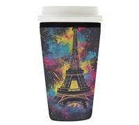 Manchon isotherme réutilisable en néoprène pour tasses à café glacé aquarelle, tour Eiffel, pour boissons froides, convient aux tasses de 760 à 800 ml