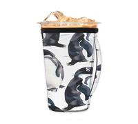Manchon isotherme réutilisable pour café glacé avec poignée - En néoprène - Motif pingouin d'hiver - Pour boissons froides - 700 ml