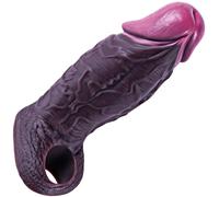 Manchon pénien noir réaliste et épais de 5,3 cm de diamètre, extra épais et réutilisable, en silicone de 16,5 cm, avec anneau pénien, agrandisseur, extenseur, retardateur et jouet pour couple