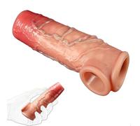 Manchon réaliste en silicone liquide avec anneau scrotal - Sleeve pénien extensible en forme naturelle, grande gaine douce pour plus de volume et sensations lors des jeux en couple