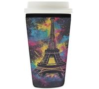 Manchon réutilisable en néoprène pour tasses à café glacé aquarelle, tour Eiffel, pour boissons froides, 946 ml