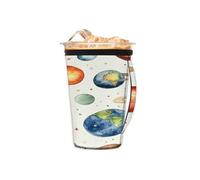 Manchon réutilisable pour café glacé avec poignée, motif planètes spatiales de dessin animé, isolant, universel, planète, porte-gobelet pour boissons froides de 473,6 à 530,3 g