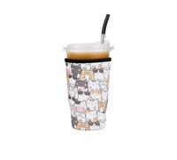 Manchons isolés réutilisables en néoprène pour boissons froides pour café Starbucks, McCafe, Dunkin Donuts, Tim Hortons et plus encore, Lucky Cat - Taille L