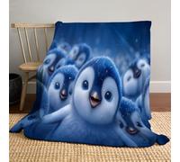 Manchots Arctiques Couverture en Flanelle, Animaux De Dessin Animé Plaid Couverture Flanelle Douillette, Jeté De Canapé Convient Enfants Rester Chaud en Hiver (130x150cm, Bleu)