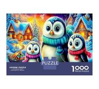 Manchots dans Village enneigé 1000 Pièces Pack Puzzle Art d'hiver Puzzle Carton Extra-épais - Collectionneurs’ Favorite, Détente, Pause Bureau Voyage Et Fêtes 52x38cm/1000pcs