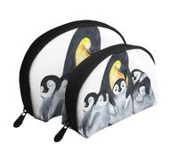 Manchots Empereurs avec des Enfants dans La Neige, Trousse de Maquillage Coquille Femme Petit Porte-Monnaie Trousse de Toilette Trousse à cosmétiques 2 pièces