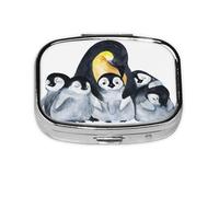 Manchots empereurs avec enfants dans la neige, pilulier méta à 2 compartiments, organiseur portable