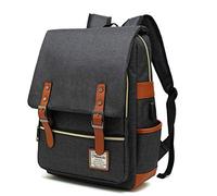Mancio fin Sac à dos pour ordinateur portable avec USB Ports de chargement, vintage résistant aux déchirures Business Bag pour voyage, College, à l'école, sac décontracté pour homme, femme, compatible avec jusqu'à 39,6 cm MacBook 15.6" Noir