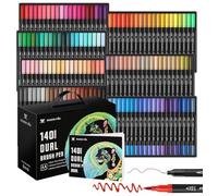mancola 140 Couleurs Marqueurs Pointe Fine pour Aquarelle, Marqueurs Double Pointe pour Adultes et Enfants Brush Pen Lettering pour Coloriage, Dessiner Journaling et Calligraphie, Dessin, Peinture